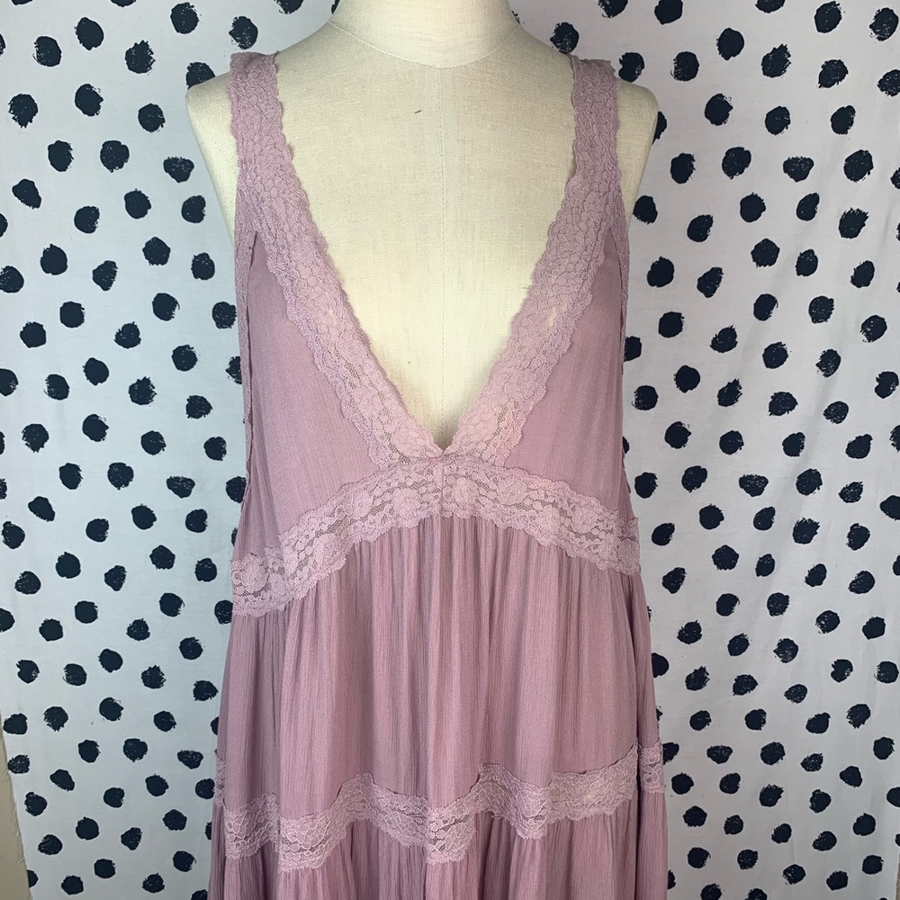 Free people Lilac Purple Deep V Neck Lace Top